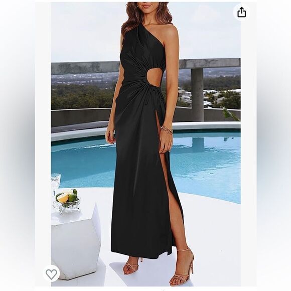 NWT PRETTYGARDEN  One Shoulder Satin Slit High Long Cocktail Wedding Gue… - Picture 1 of 15